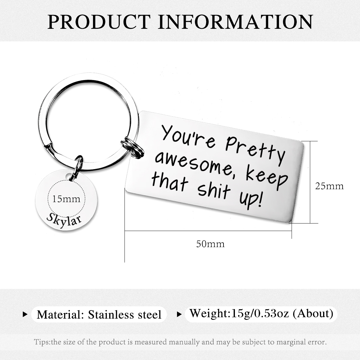 You're Pretty Awesome Keychain Custom 1 Name Keyring Personalised Gift For Family/Friends-Jessemade AU