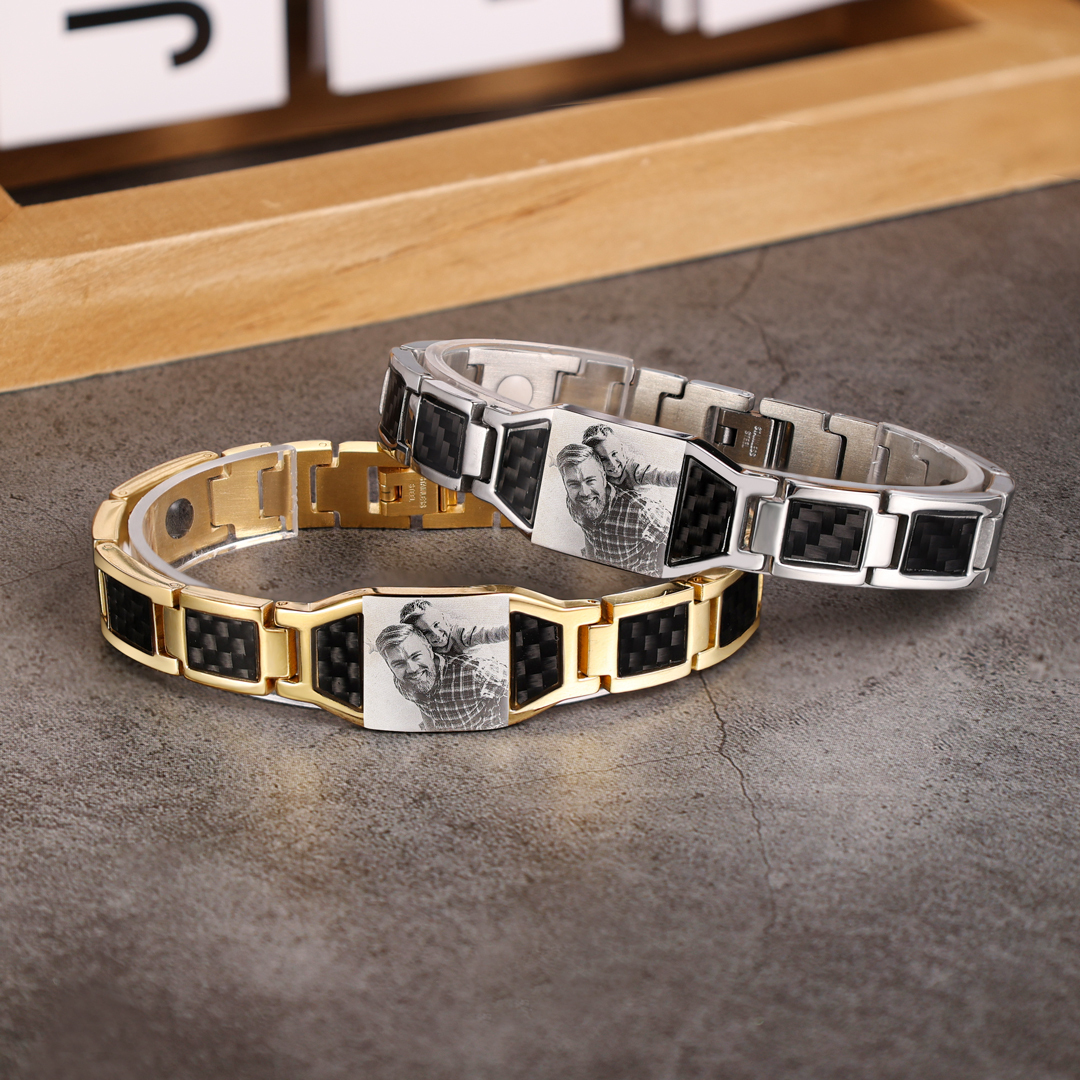 Personalised Bracelet Custom Photo ID Bar Men's Bracelet Bangle Gifts For Him-Jessemade AU