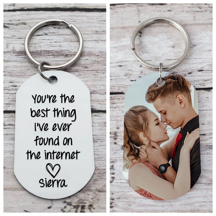 Personalised Photo & Name Keychain Stainless Steel Couple Gift - You're The Best Thing I've Ever Found On The Internet-Jessemade AU
