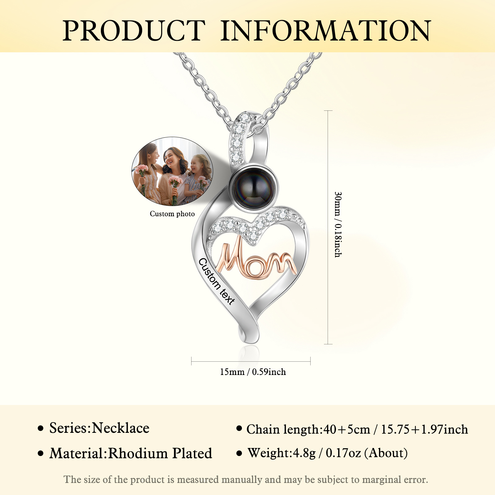 Personalised Mom Projection Necklace Custom Photo Heart Necklace for Mother's Day-Jessemade AU