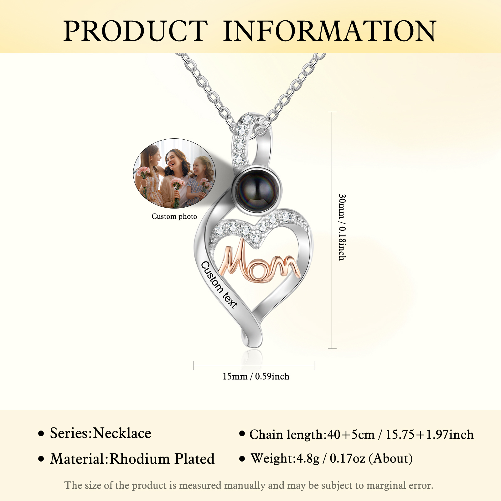 Personalised Mom Projection Necklace Custom Photo Heart Necklace for Mother's Day-Jessemade AU