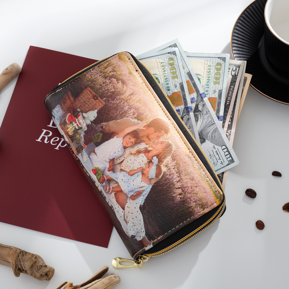 Personalised Photo Wallet Engraved Photo Long Purse Zip Wallet Gifts For Her-Jessemade AU