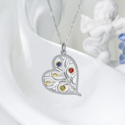 Personalised Family Tree Necklace With 3 Birthstones Custom Names Best Gift For Mother-Jessemade AU