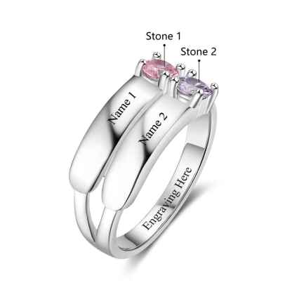 S925 Silver Ring Personalised 2 Birthstones Promise Ring With Names Gifts For Her-Jessemade AU