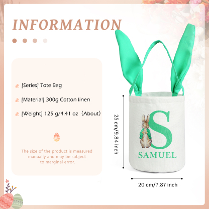 Easter Bunny Tote Bag Personalised Name & Letter Bucket Bag Bunny Basket Gifts For Kids-Jessemade AU