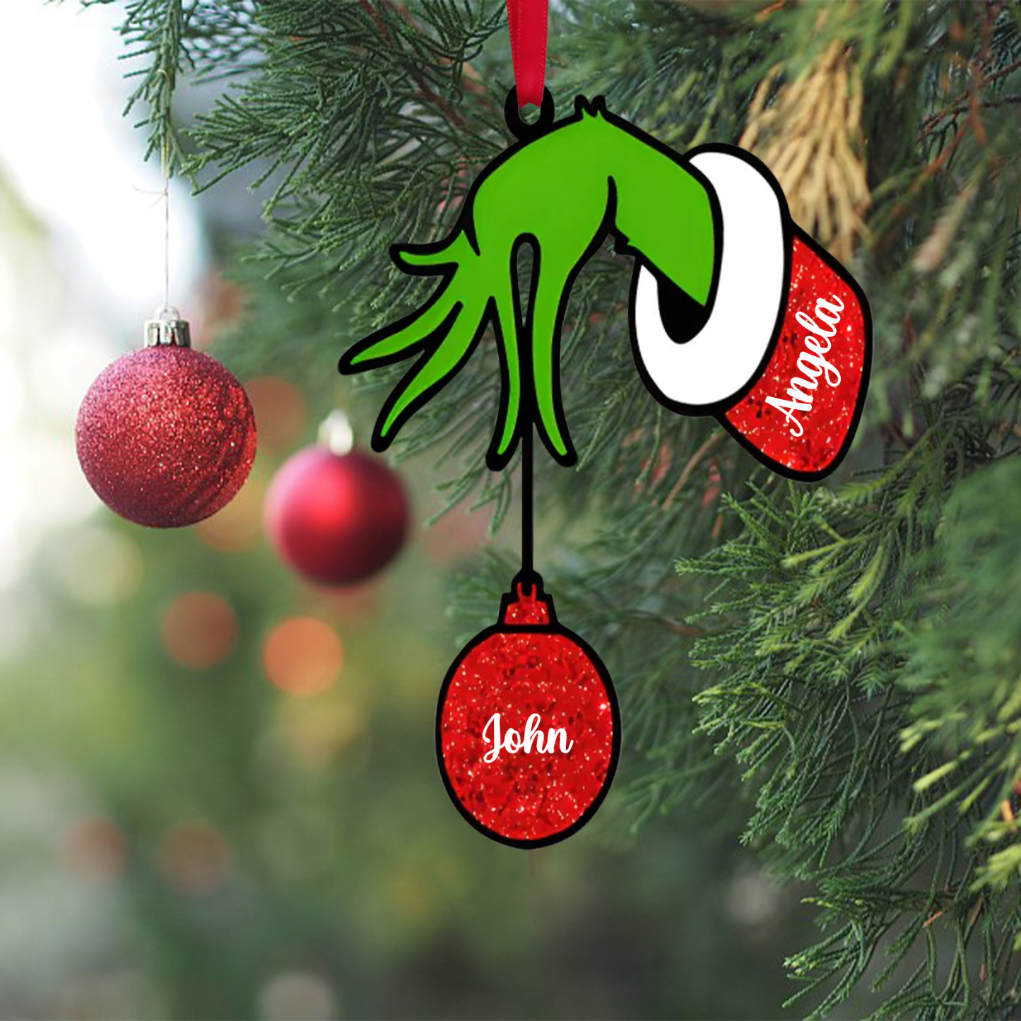 2 Names - Personalised Wooden Christmas Ornaments Customised Name Grinch Christmas Ornament Gifts for Family Friends-Jessemade AU