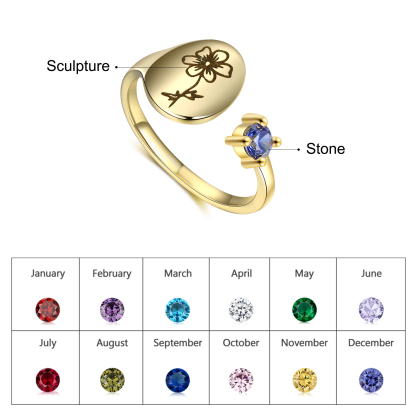 Personalised 1-12 Month Birth flower With Birthstone For Women-Jessemade AU