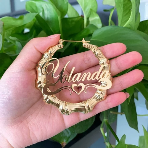 Bamboo Earrings Personalised Circle Hoop Gold Name Earrings for Her-Jessemade AU