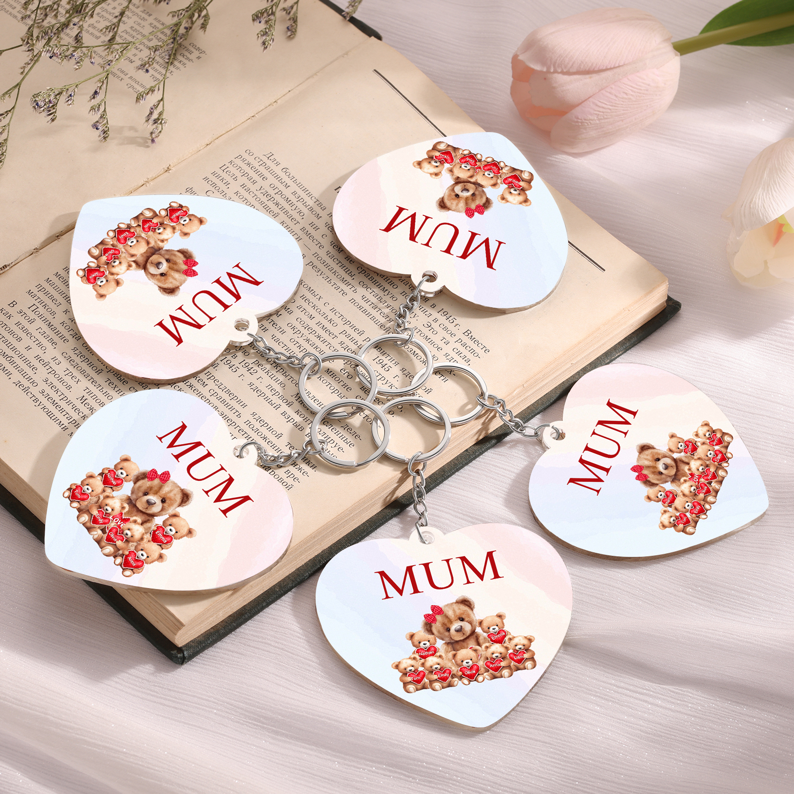 8 Names - Personalised Acrylic Keychain Custom 1 Text Teddy Bears Family Hanging Ornaments Gift for Mum/Grandma-Jessemade AU