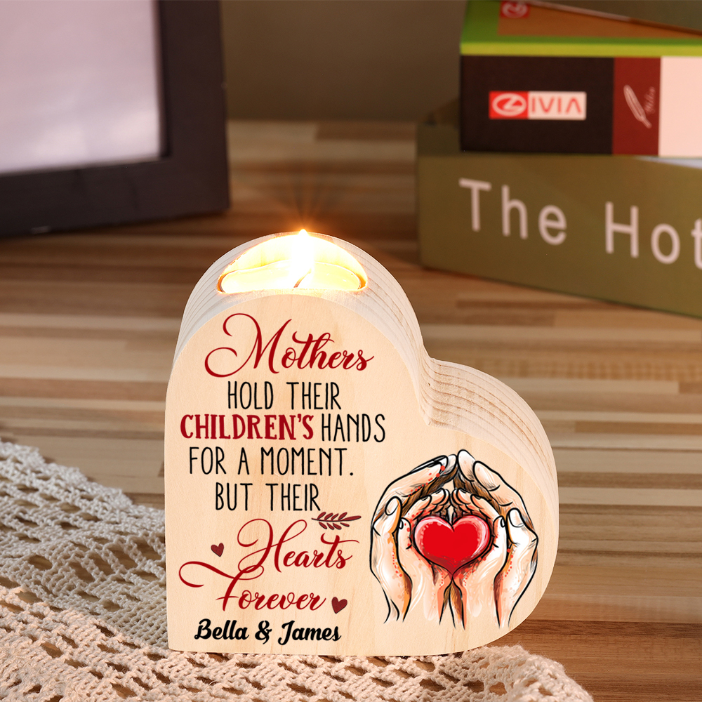 Mother Hold Children Personalised Heart Candle Holder Wooden Candlestick Mothers Gifts-Jessemade AU