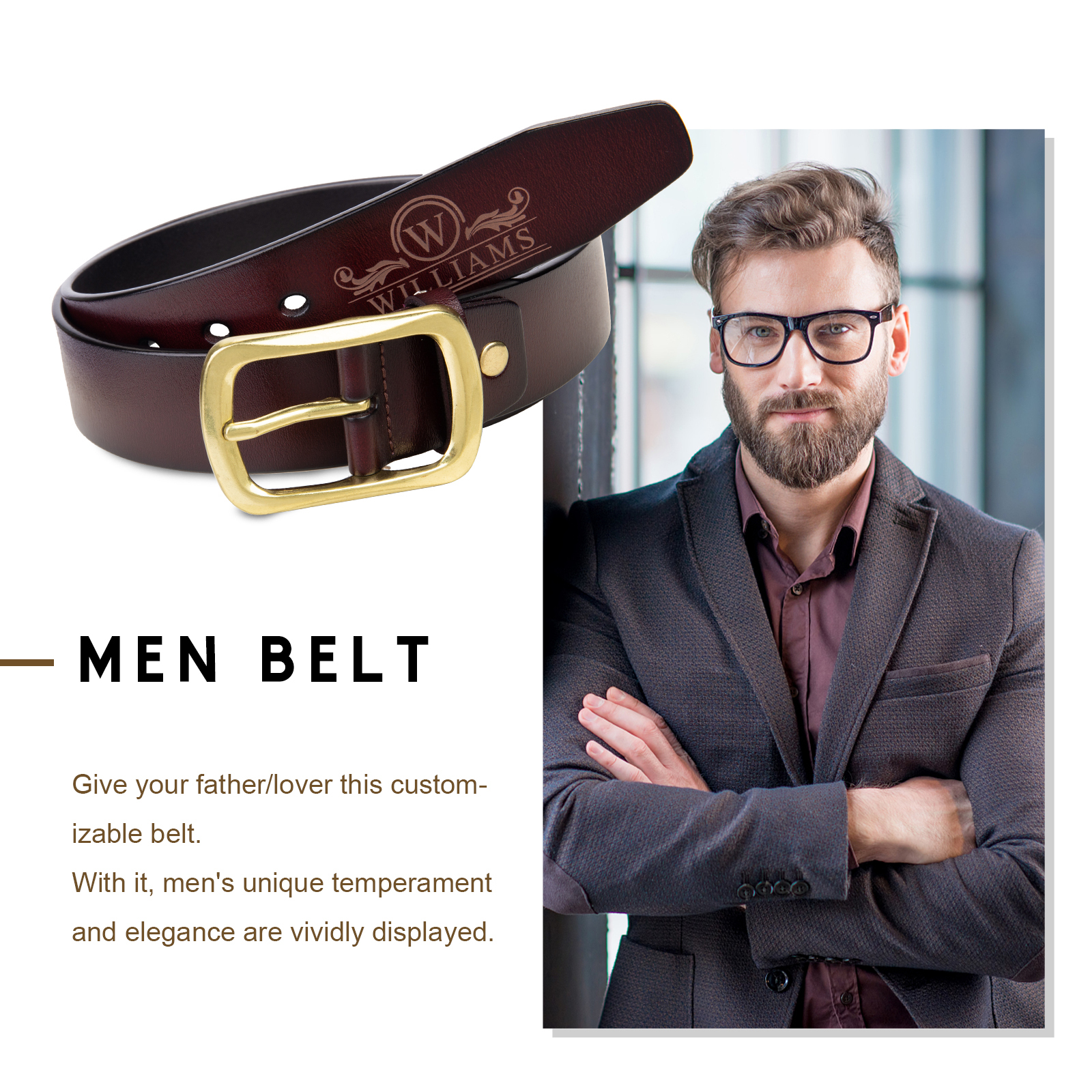 Customised Genuine Leather Belt Engraved Names Men's Belt for Him-Jessemade AU
