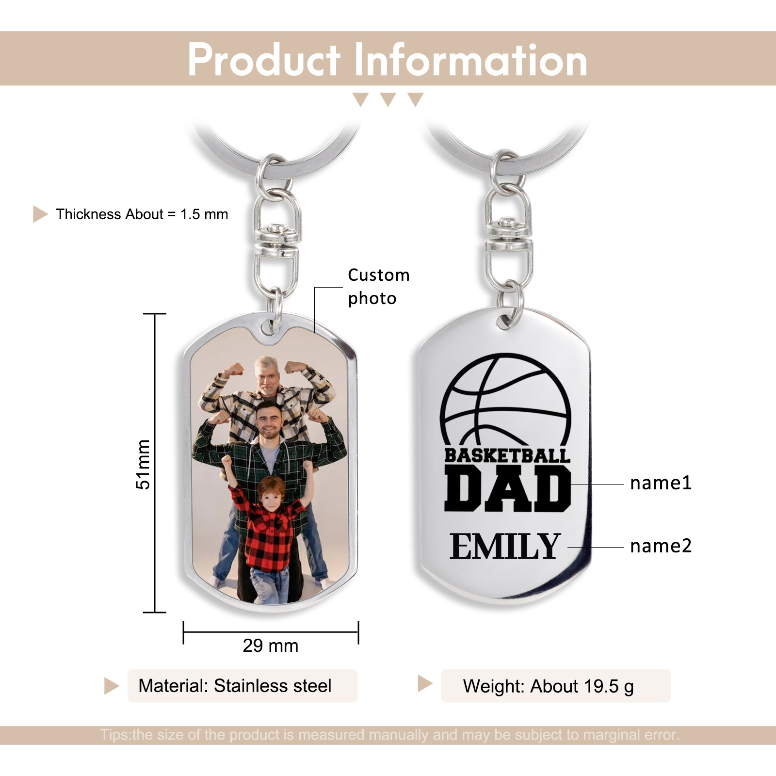 Custom Photo Keyring Engrave Name Father's Day Gifts for Basketball Lover-Jessemade AU