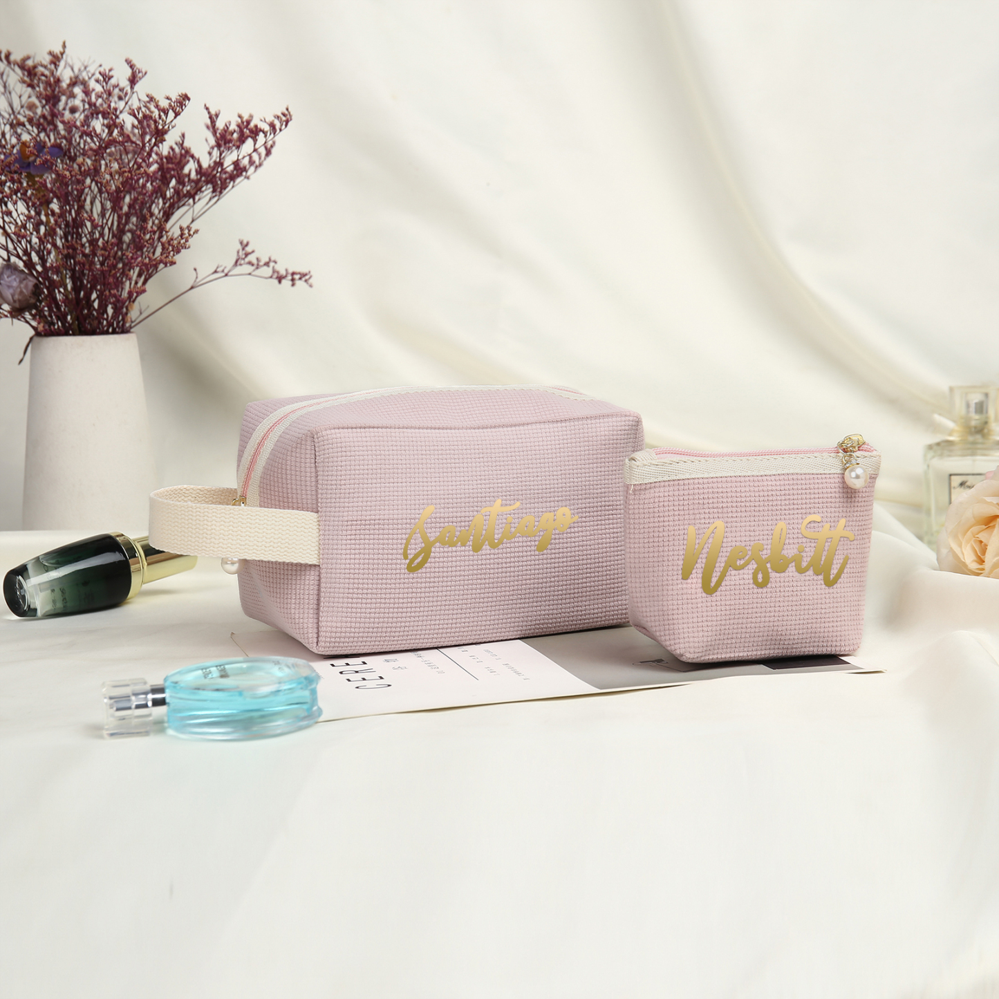 A Set Personalised Name Cosmetic Bag Custom Makeup Bag Zipper Storage Bag Gifts for Ladies Girls-Jessemade AU