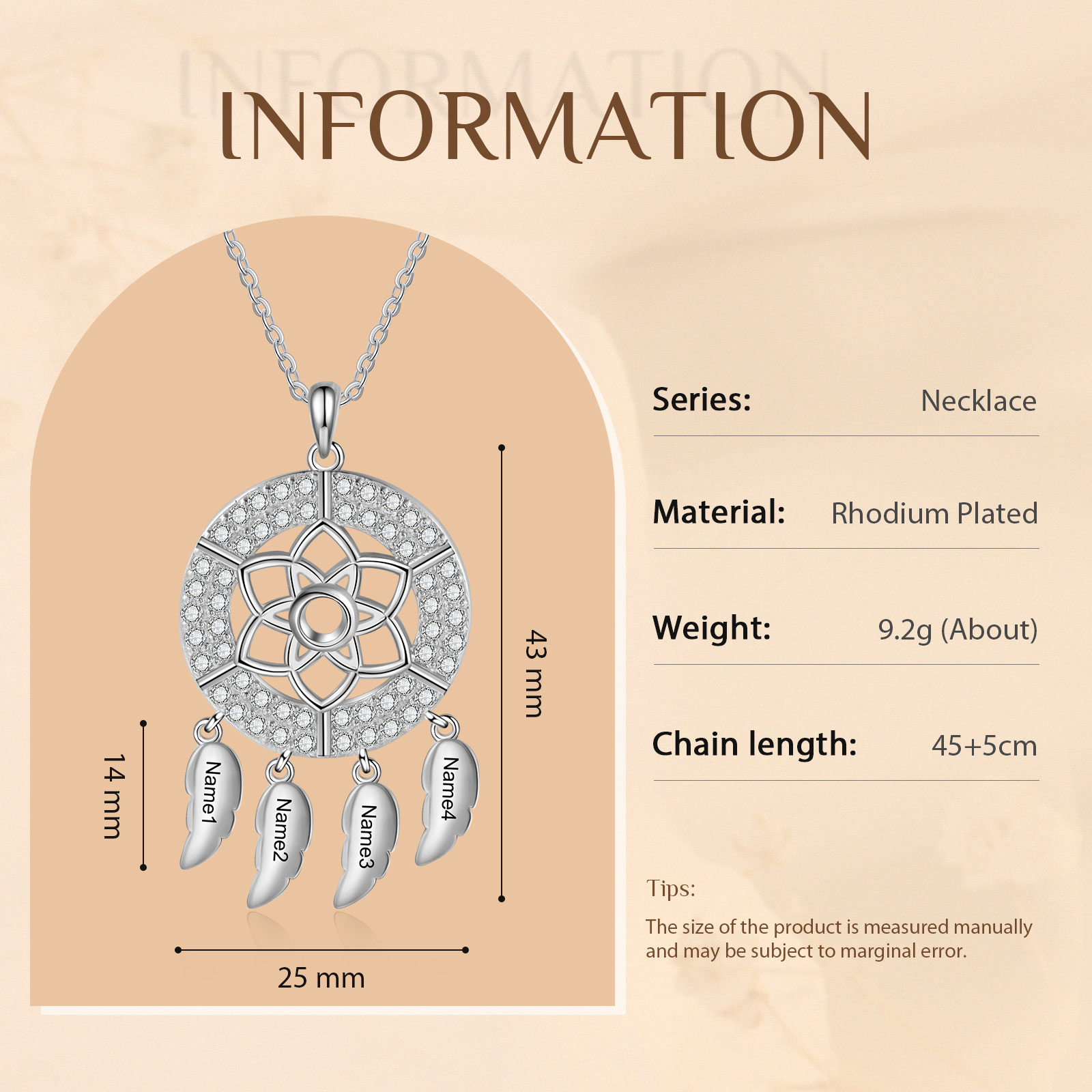 Personalised Dream Catcher Necklace Custom 4 Names Necklace Gifts For Her-Jessemade AU