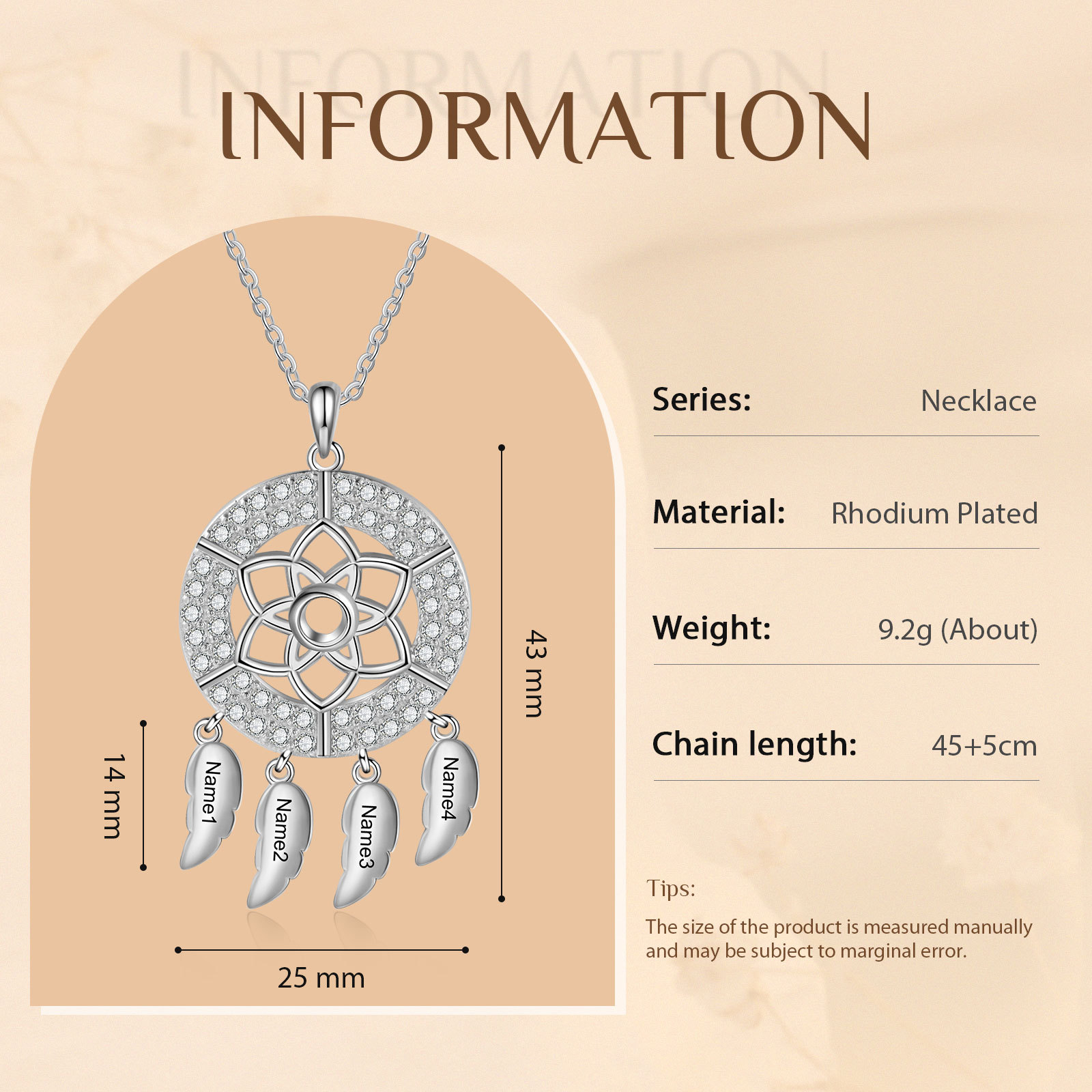 Personalised Dream Catcher Necklace Custom 4 Names Necklace Gifts For Her-Jessemade AU