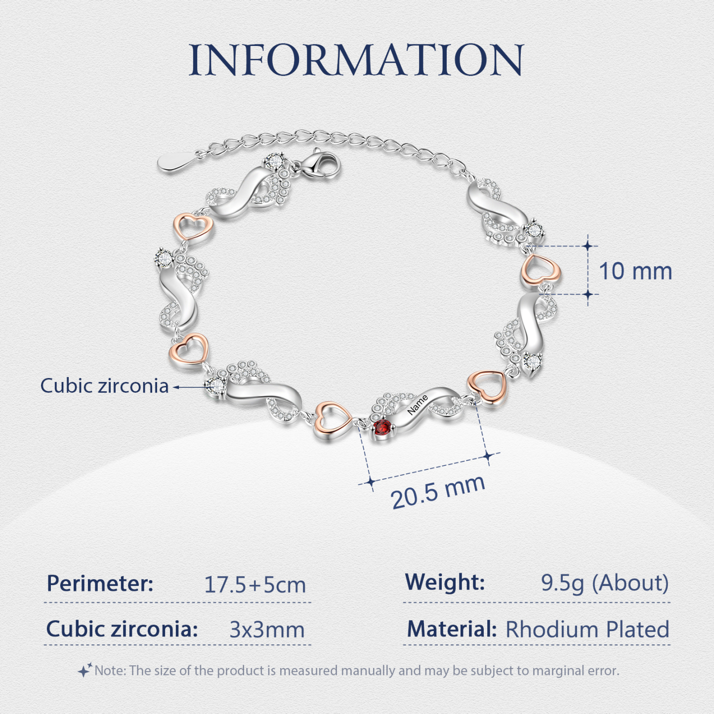 Personalised Baby Feet Bracelet Custom 1 Birthstones Heart Bracelet Gifts For Women-Jessemade AU