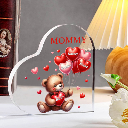 4 Names - Personalised Acrylic Heart Keepsake Custom Text Teddy Bear Balloon Ornaments Gifts for Grandma/Mother-Jessemade AU