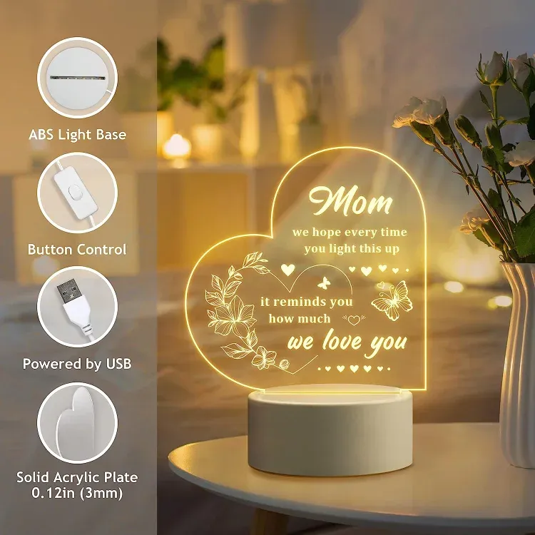 To My Mom- Flower Heart Night Light LED Lamp Bedroom Decoration For Mother-Jessemade AU