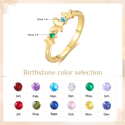 Personalised Butterfly Ring Custom 2 Birthstones Ring Birthday Gift for Her-Jessemade AU