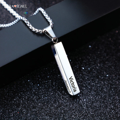 To My Dad Man Vertical Bar Necklace Personalised 4 Side 3D Bar Necklace Father's Day Gift-Jessemade AU