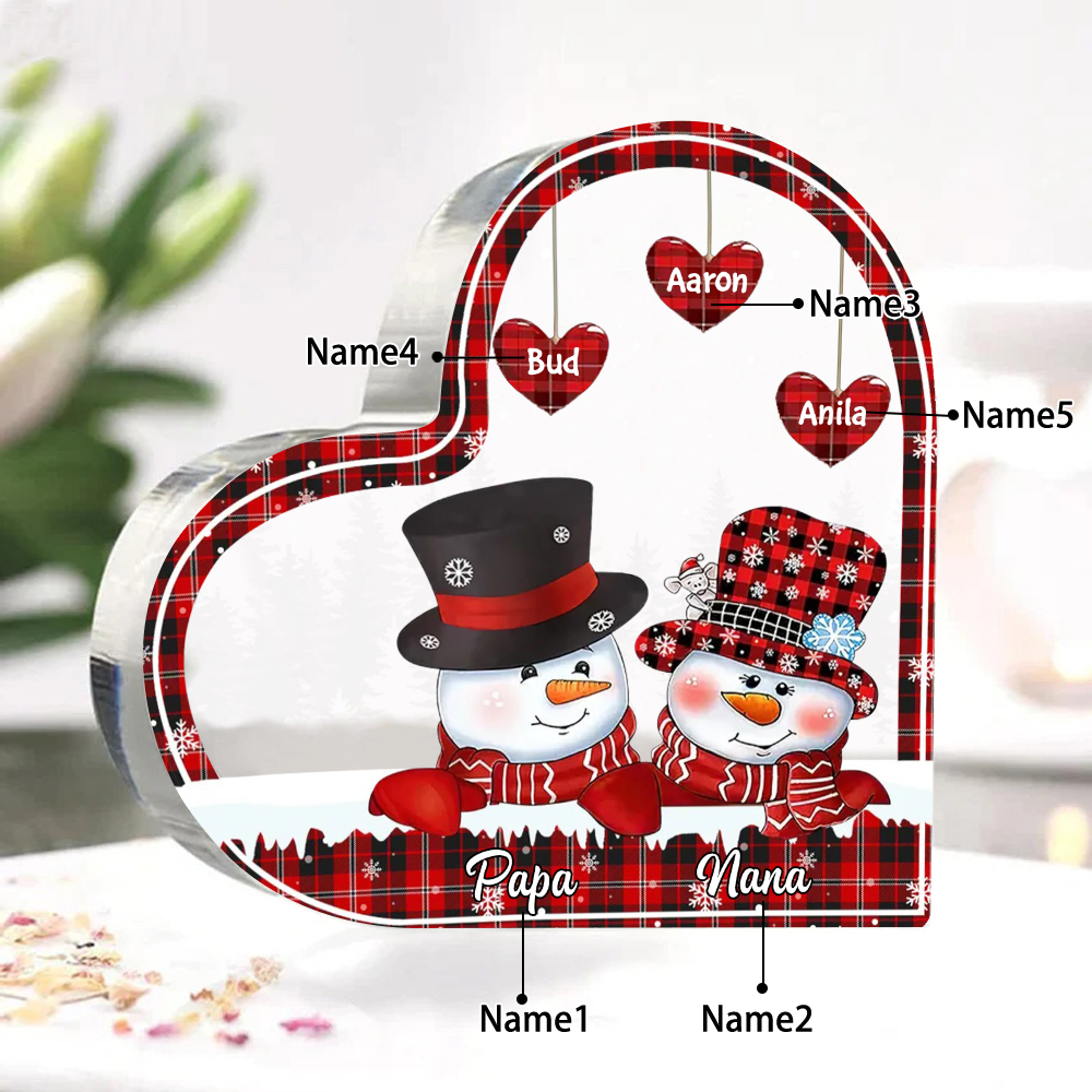 Acrylic Heart Keepsake Customised 5 Names Christmas Snowman Decor Personalised Gifts for Grandma Mum-Jessemade AU