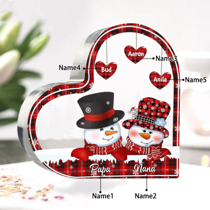 Acrylic Heart Keepsake Customised 5 Names Christmas Snowman Decor Personalised Gifts for Grandma Mum-Jessemade AU