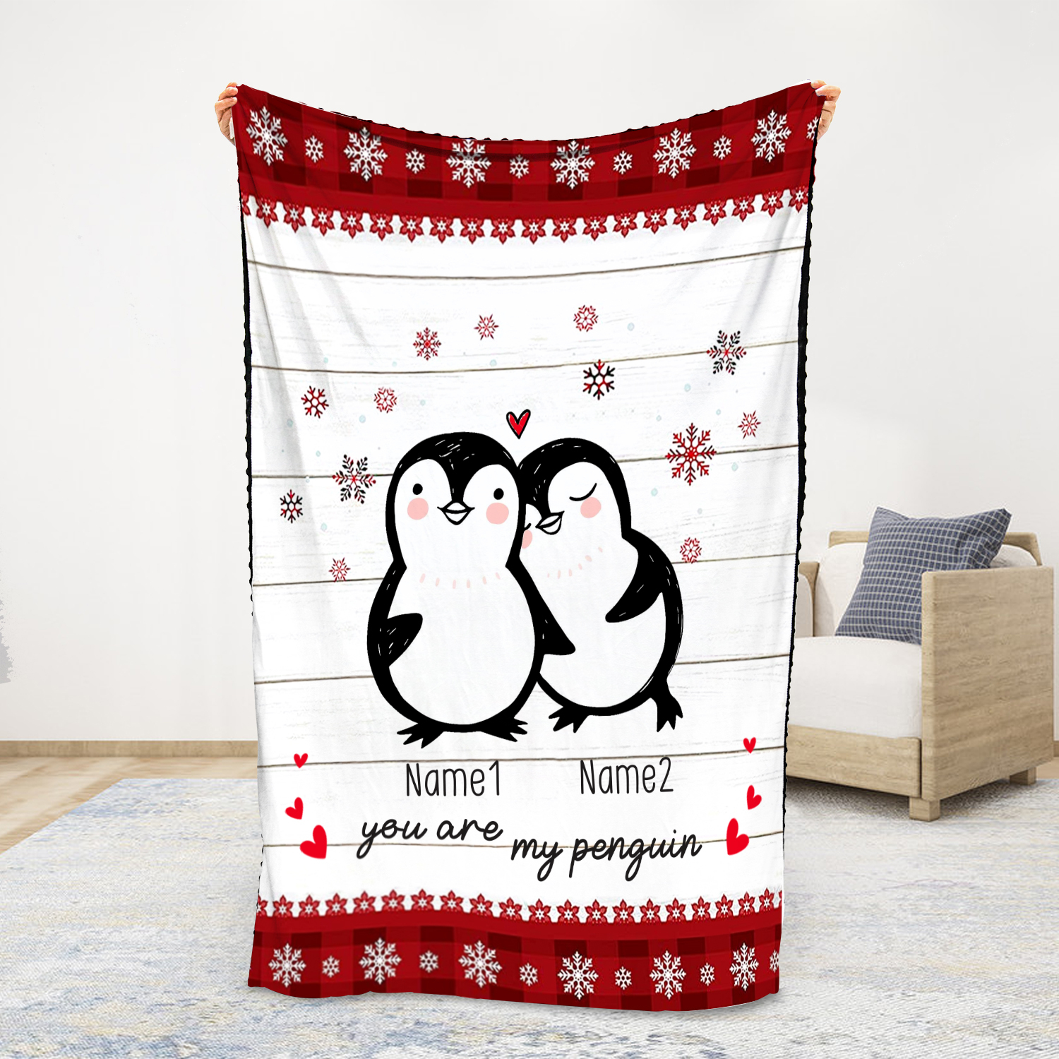 Personalised Couple Penguin Blanket Custom Name You Are My Penguin Blanket-Jessemade AU