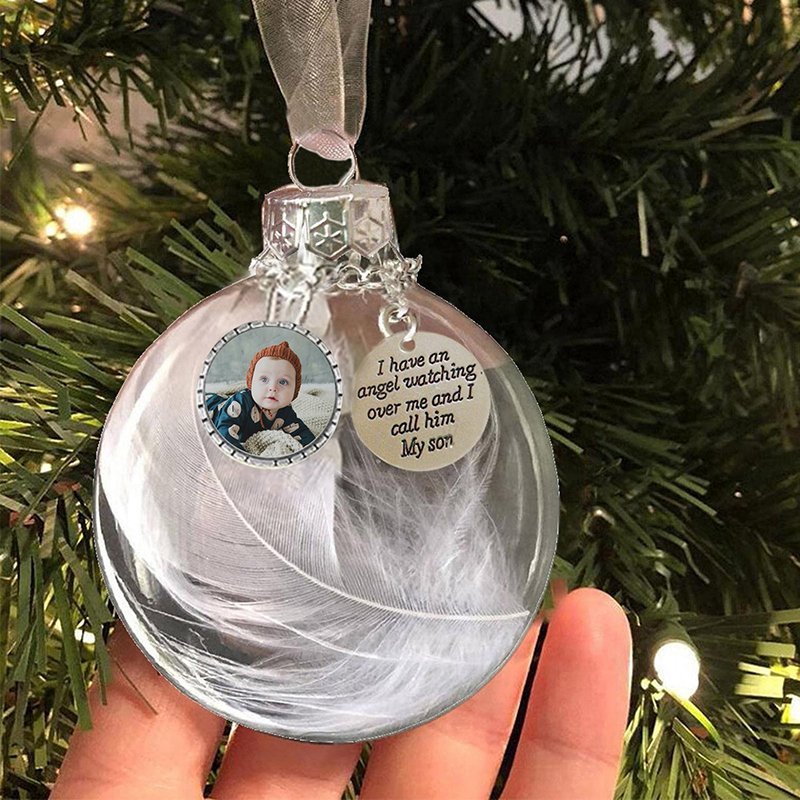 Personalised Christmas Feather Ball Custom Photo Memorial Ornament "I Have An Angel"-Jessemade AU