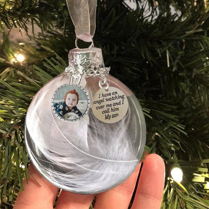 Personalised Christmas Feather Ball Custom Photo Memorial Ornament "I Have An Angel"-Jessemade AU