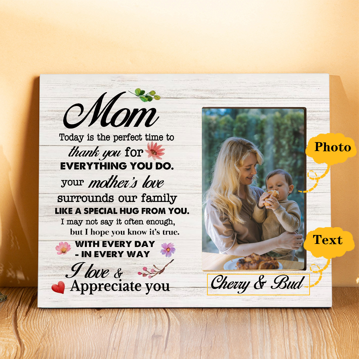 Personalised Photo & Text Wooden Plaque Home Decoration Gifts for Mom/Mum - Today Is The Perfect Time To Thank You For Everything You Do-Jessemade AU