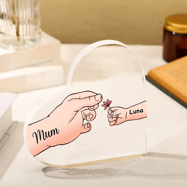 2 Names - Personalised Acrylic Heart Keepsake Handing Flowers to Mother Ornaments Gifts for Grandma/Mother-Jessemade AU