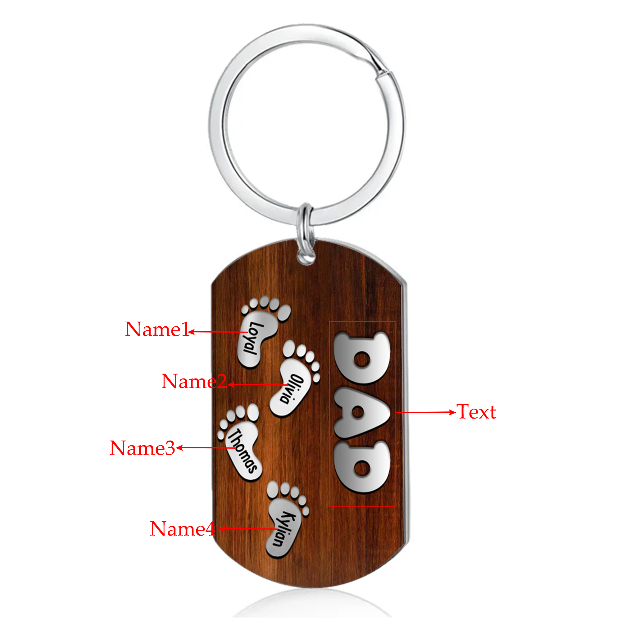 Custom 4 Names & 1 Text Keychain Personalised Baby Feet Keychain Father's Day Gifts for Father/Mother-Jessemade AU