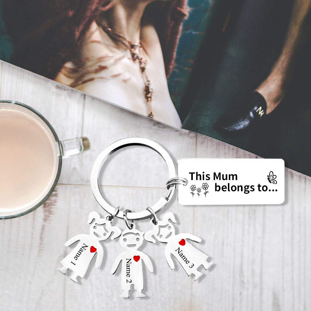 3 Names - Personalised Keychain with Kid Charms Engraved Names Keyring Mother's Day Gift for Mum/Nan-Jessemade AU