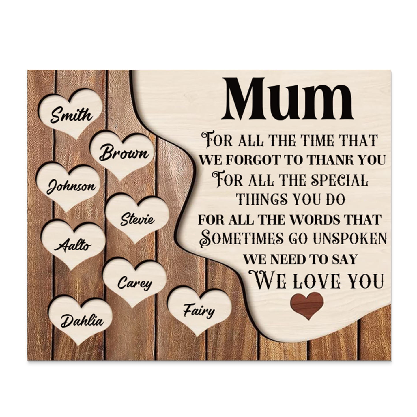 8 Names - Personalised Mum Wooden Plaque Custom Names Home Decoration Hearts Gift for Mother-Jessemade AU