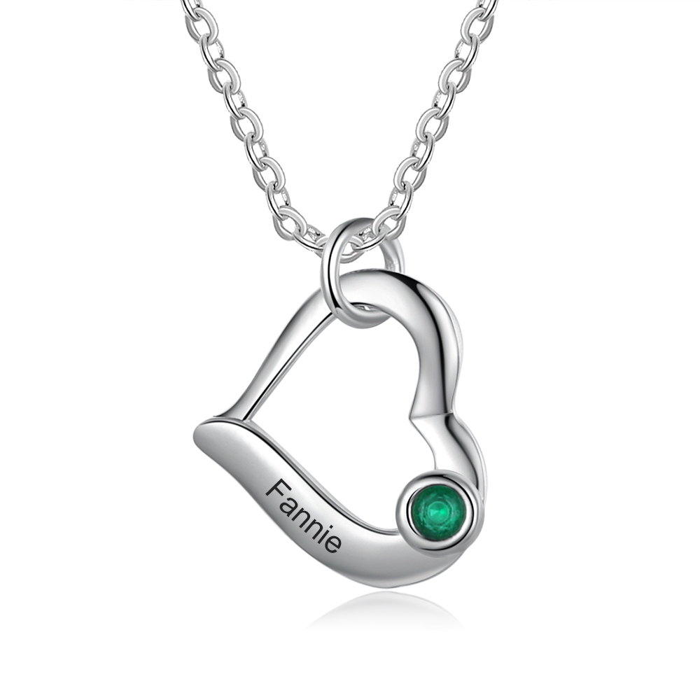 Personalised Heart Necklace With 1 Birthstone Engraved Names Gift For Her-Jessemade AU