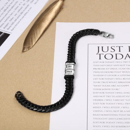 Personalised Black Stainless Steel Bracelet Custom 2 Names Men's Women's Bracelets For Couple-Jessemade AU