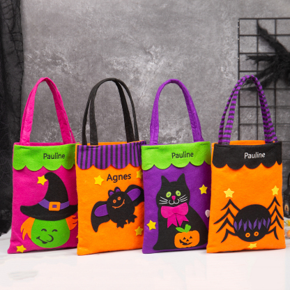 Personalised Halloween Tote Bags Custom 1 Name Tote Bag Halloween Candy Bag for Kids-Jessemade AU