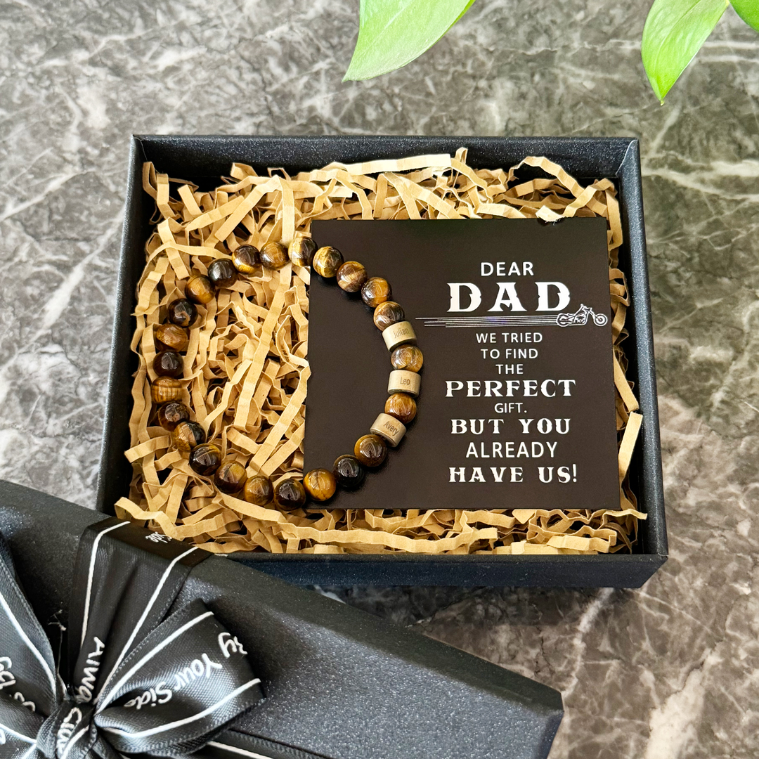 Tiger's Eys Men Bracelet Personalised 4 Names Beaded Warp Bracelet-Jessemade AU