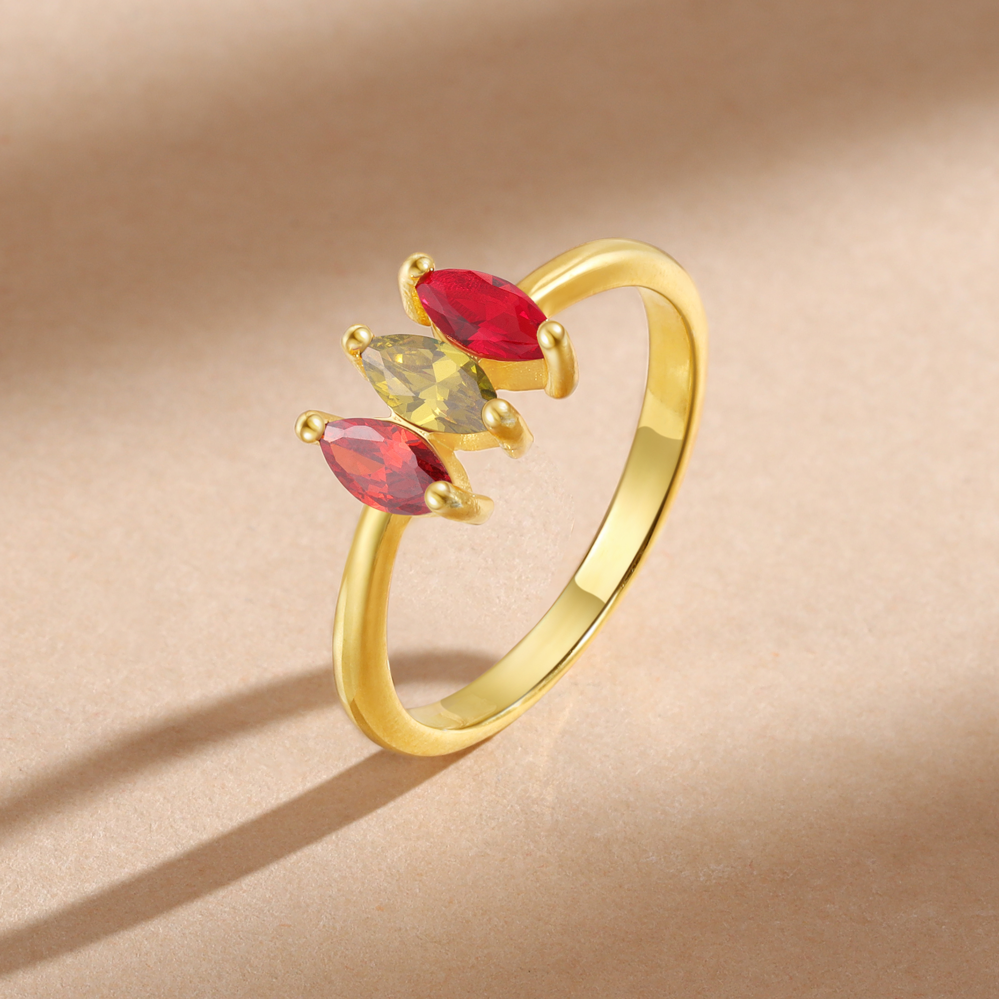 Personalised Women's Ring Custom 3 Birthstones Ring Gold Birthday Gift for Her-Jessemade AU