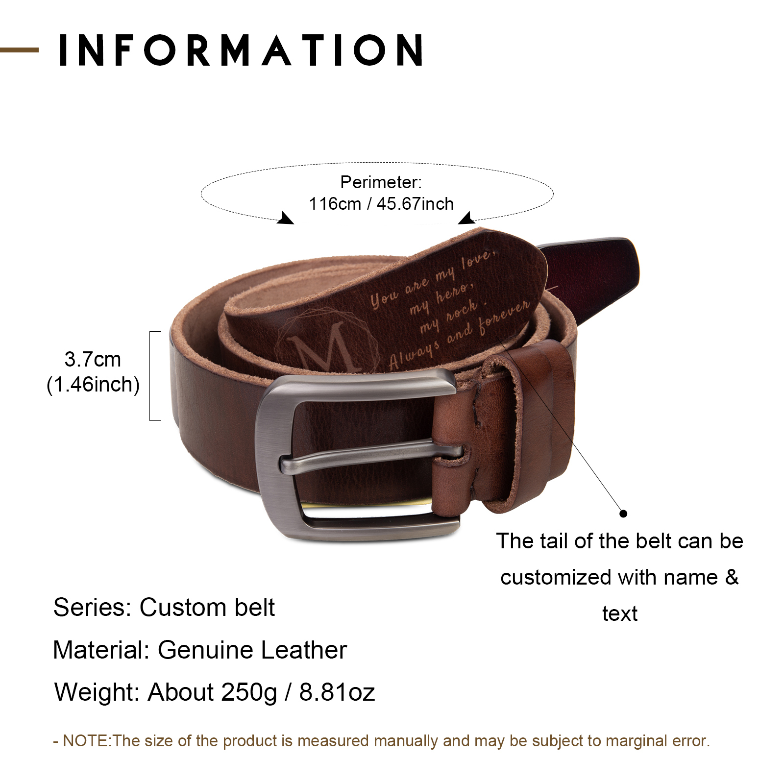 Personalised Genuine Leather Belt Engraved Names Men's Belt for Him-Jessemade AU
