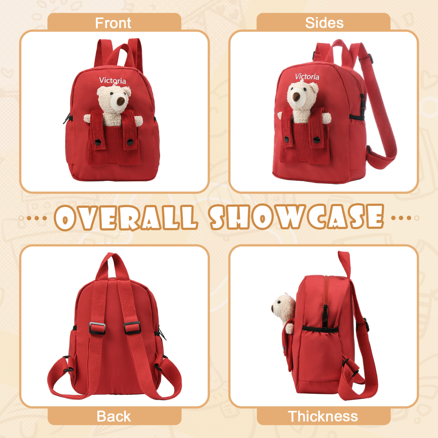 Personalised Bear School Bag Custom Name Canvas Backpack Back To School Gift for Kids-Jessemade AU