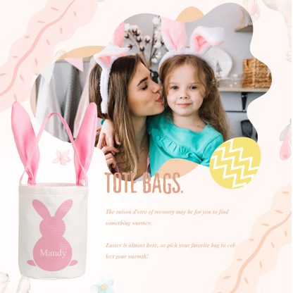 Bunny Tote Bag Personalised Name Bucket Bag Bunny Basket Easter Gifts-Jessemade AU