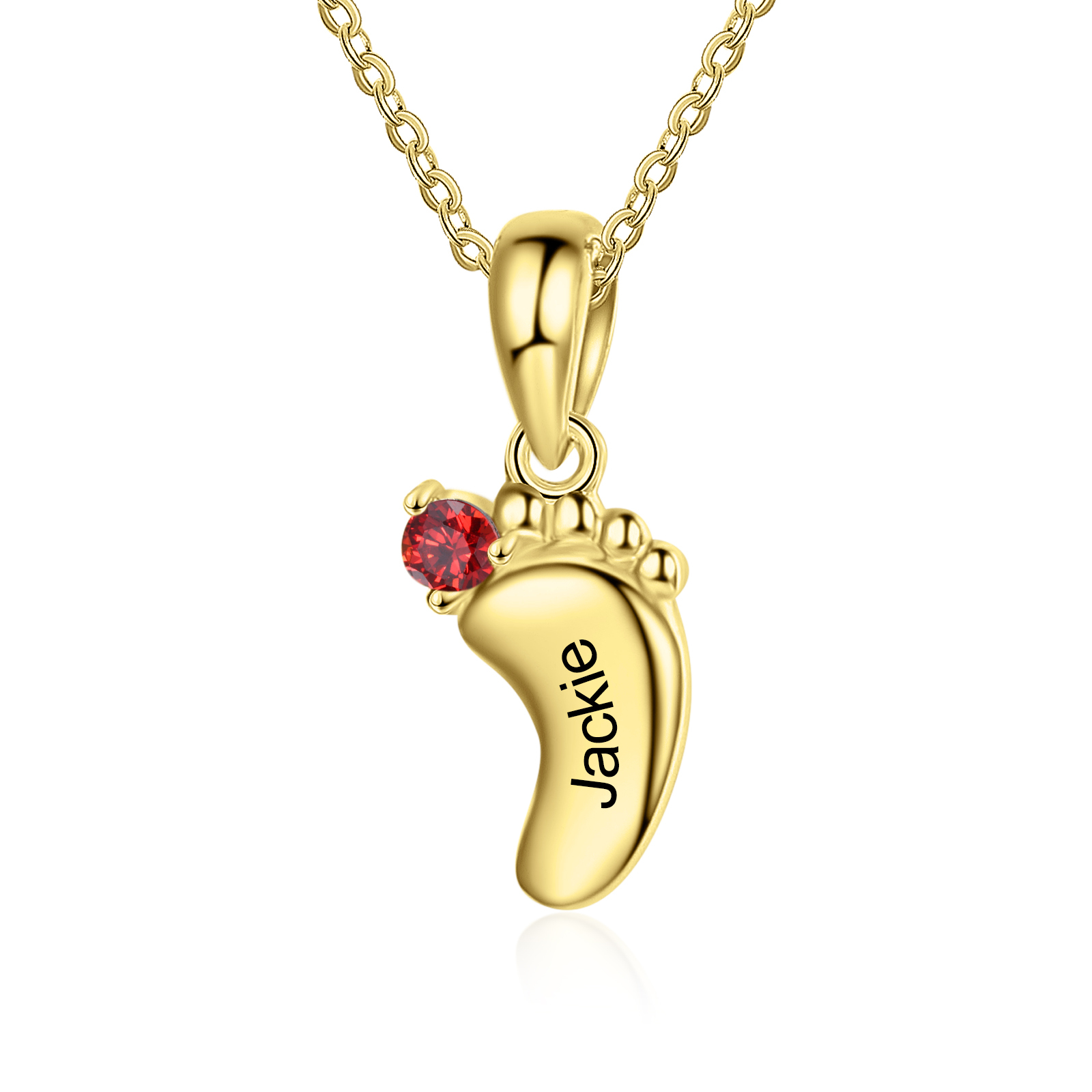 Personalised Baby Feet Necklace With 1 Birthstone Engraved Names Gift For Mother-Jessemade AU