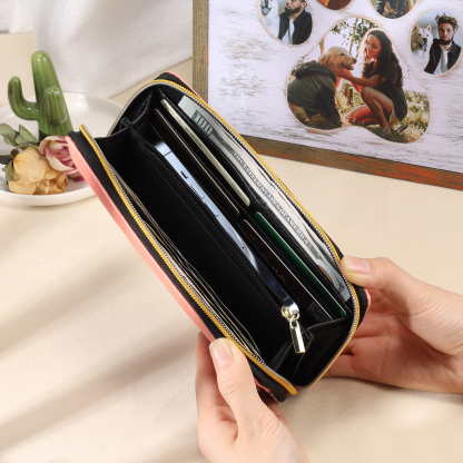 Long Purse Personalised Leather Wallet Engraved 4 Photos Zip Wallet Gifts for Her-Jessemade AU