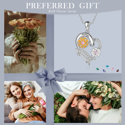 Personalised October  Birthflower Necklace With Birthstones Custom 1 Name Necklace For Her-Jessemade AU