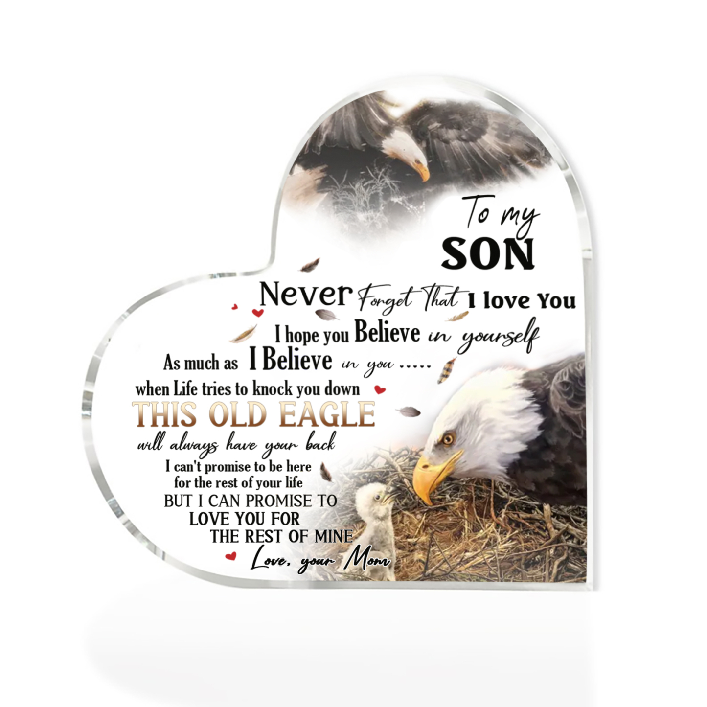 To My Son Acrylic Heart Keepsake Mum to Son Heart Ornament - This Old Eagle Will Always Have Your Back-Jessemade AU