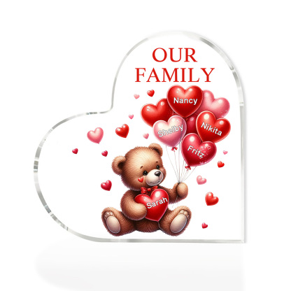 5 Names - Personalised Acrylic Heart Keepsake Custom Text Teddy Bear Balloon Ornaments Gifts for Grandma/Mother-Jessemade AU