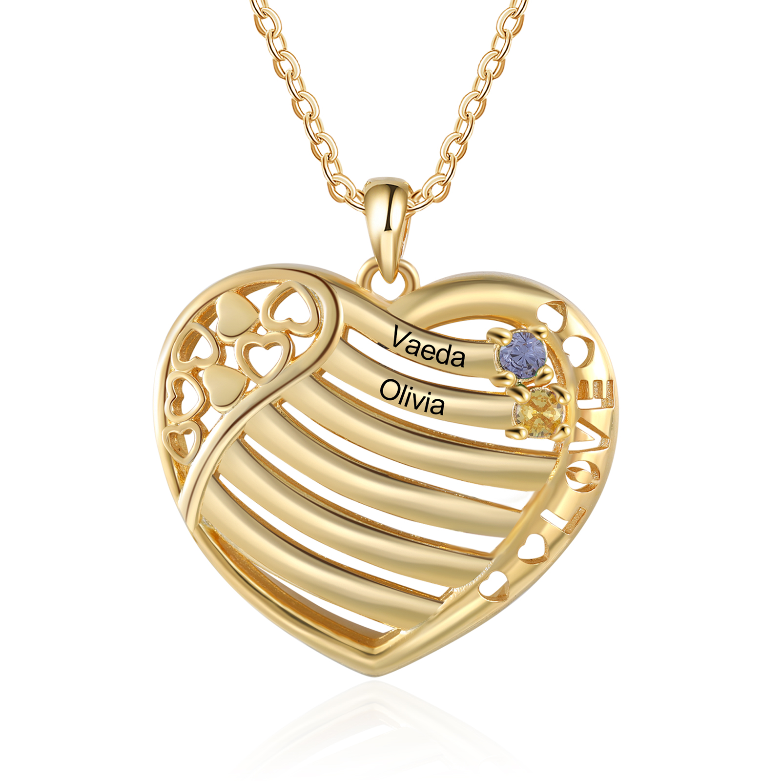 LOVE Heart Necklace Custom 2 Names & Birthstones Family Necklace Gifts For Her-Jessemade AU