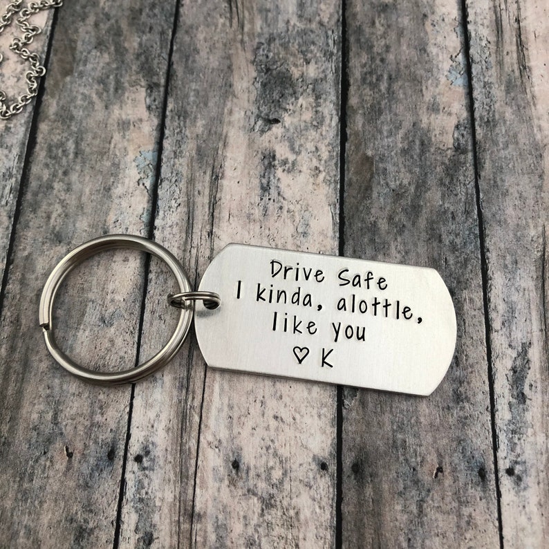 Personalised Initial Couple Keychain for Him "Drive Safe I Kinda, Alottle, Like you"-Jessemade AU
