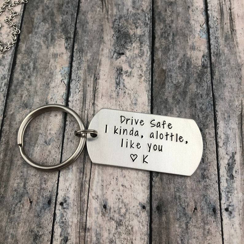 Personalised Initial Couple Keychain for Him "Drive Safe I Kinda, Alottle, Like you"-Jessemade AU